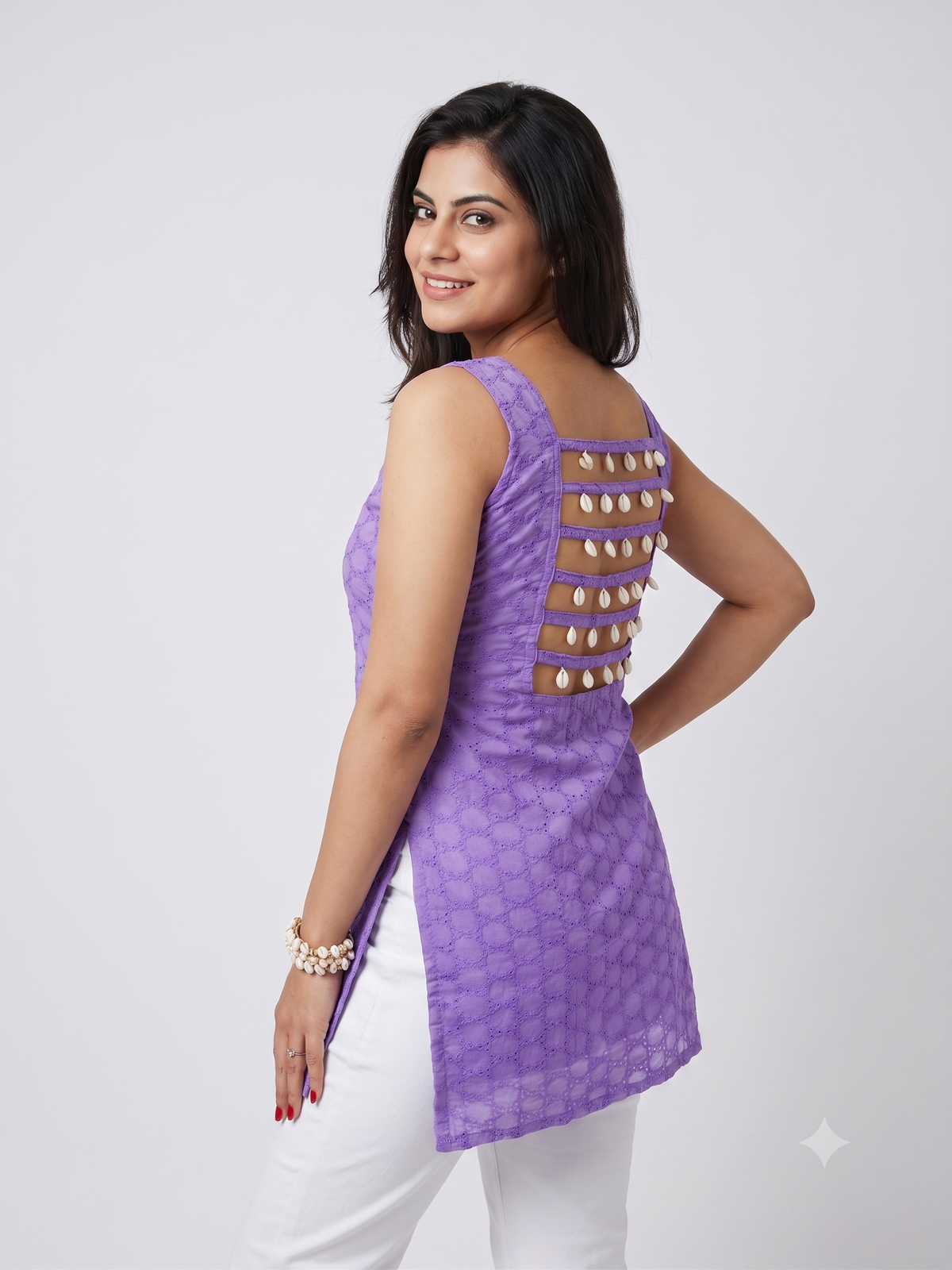 Lavendar Shell Ladder Kurti