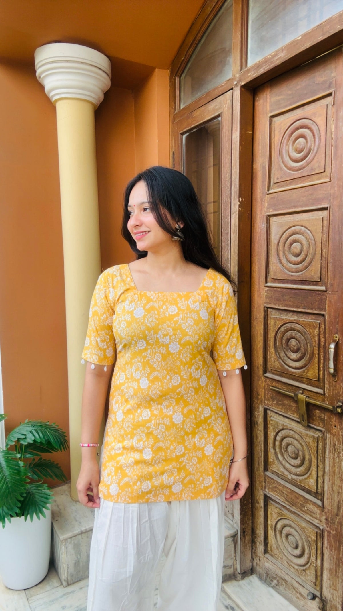 Aafreen Corset Kurti – Mustard Bloom