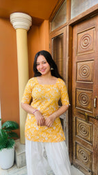 Aafreen Corset Kurti – Mustard Bloom