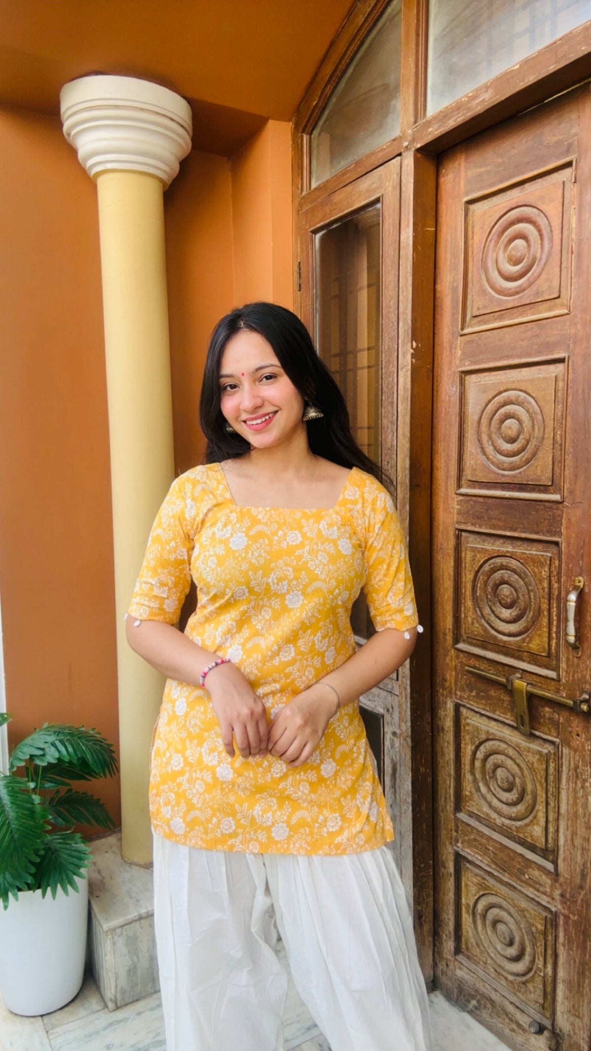 Aafreen Corset Kurti – Mustard Bloom
