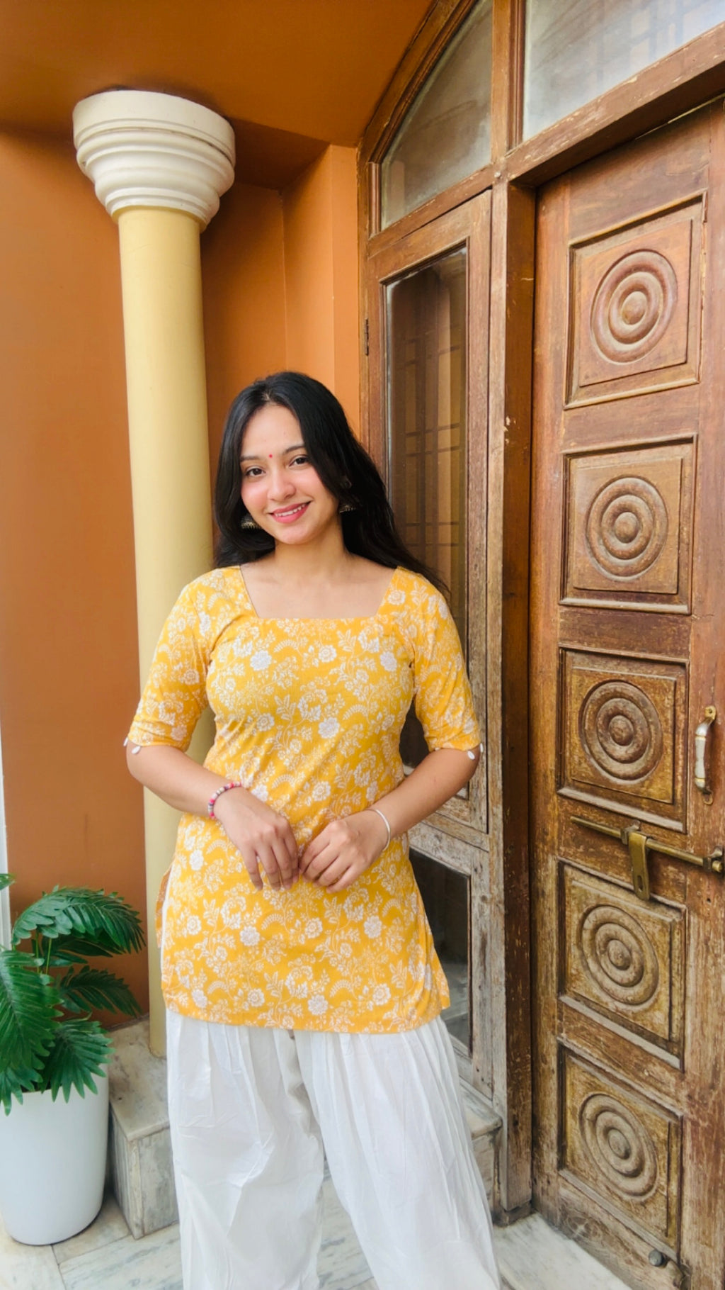 Aafreen Corset Kurti – Mustard Bloom
