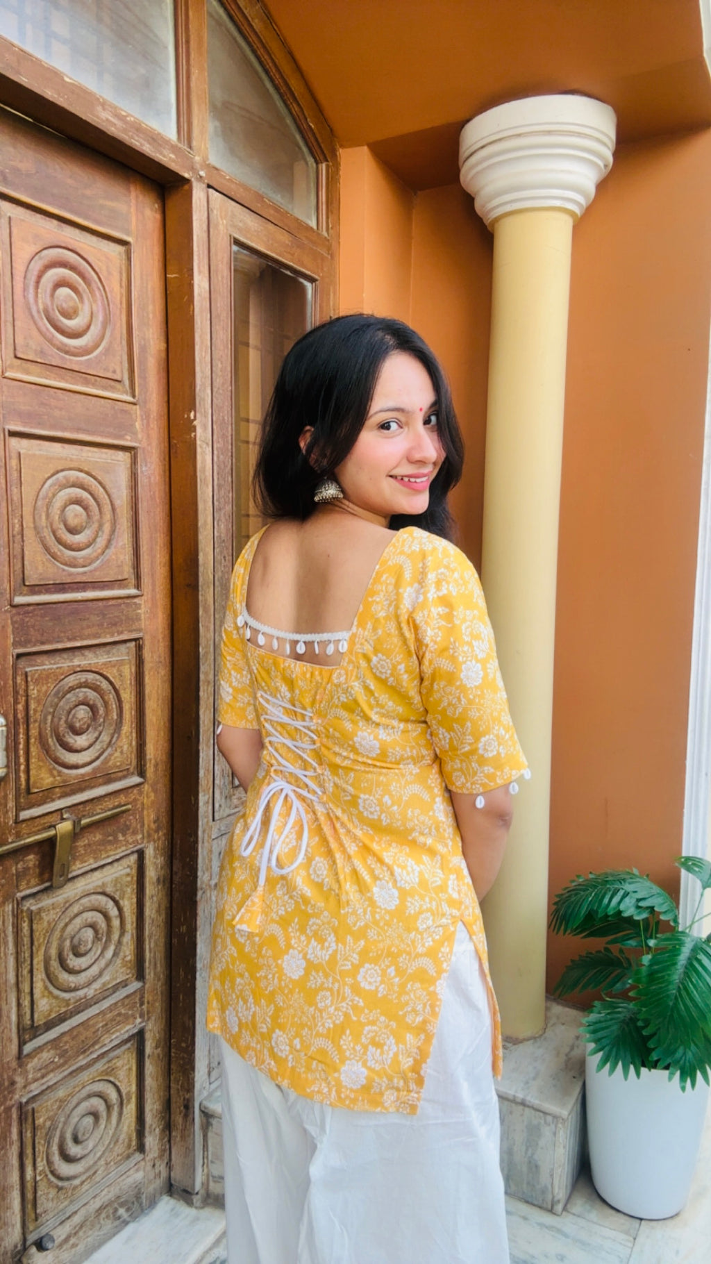 Aafreen Corset Kurti – Mustard Bloom