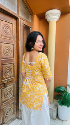 Aafreen Corset Kurti – Mustard Bloom