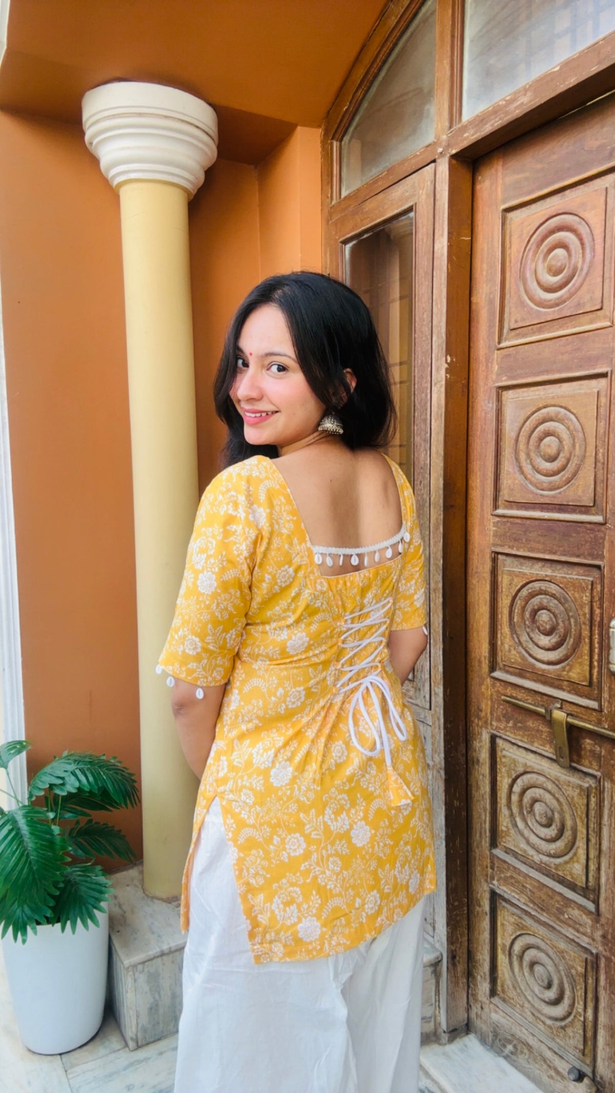 Aafreen Corset Kurti – Mustard Bloom