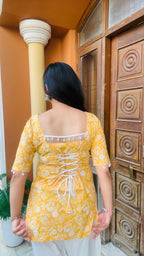 Aafreen Corset Kurti – Mustard Bloom