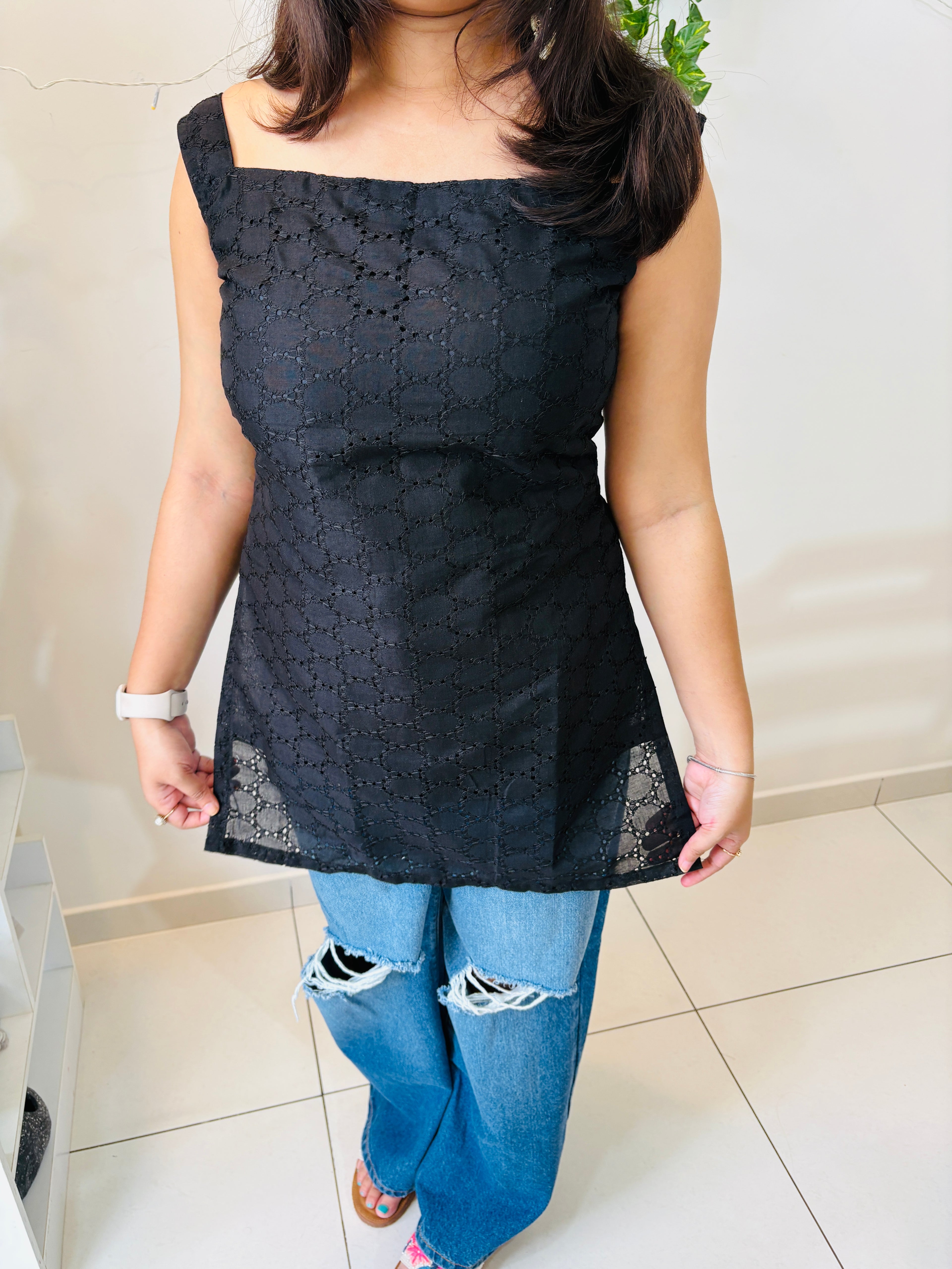 Midnight Black Backless Kurti