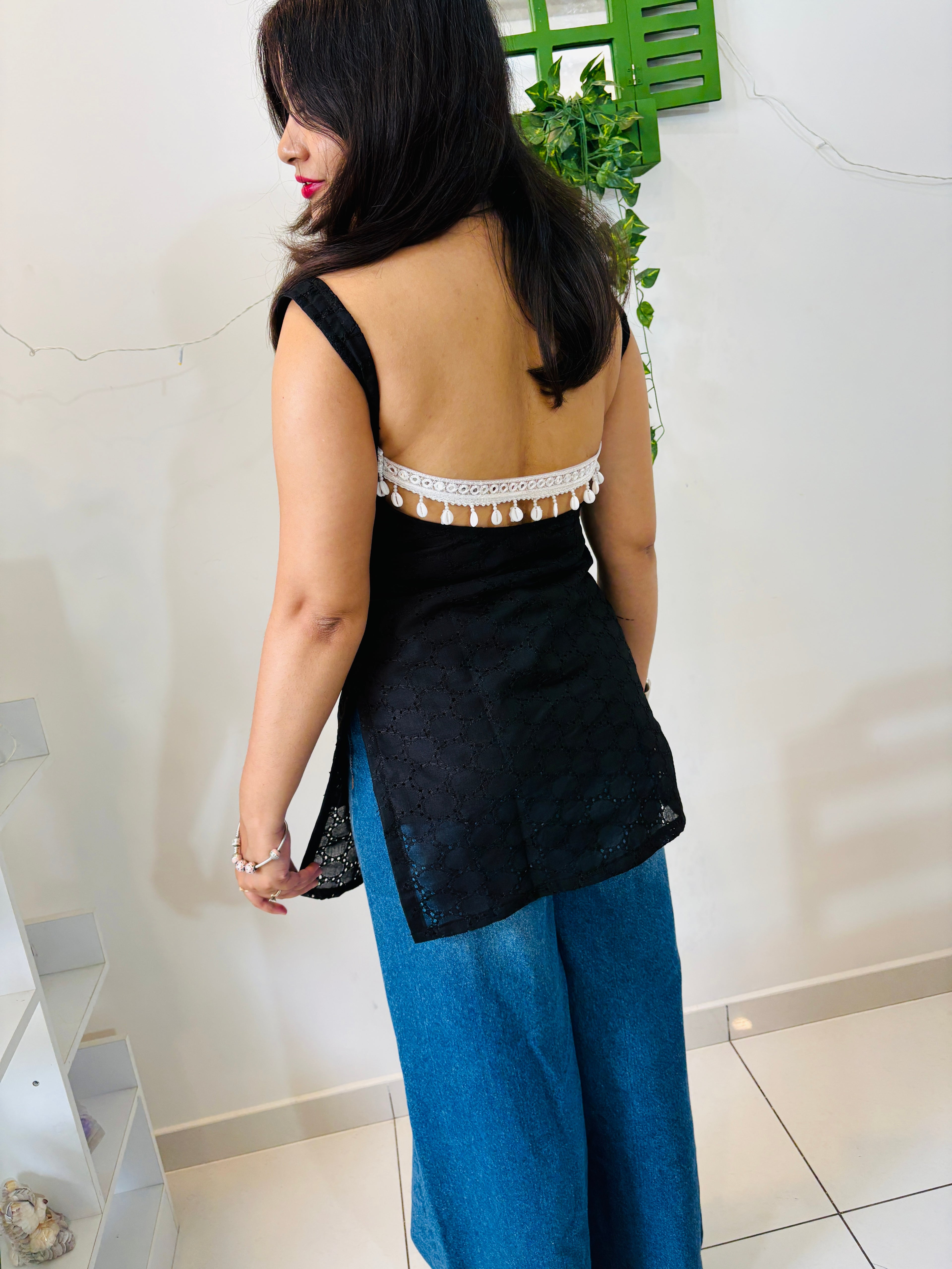 Midnight Black Backless Kurti