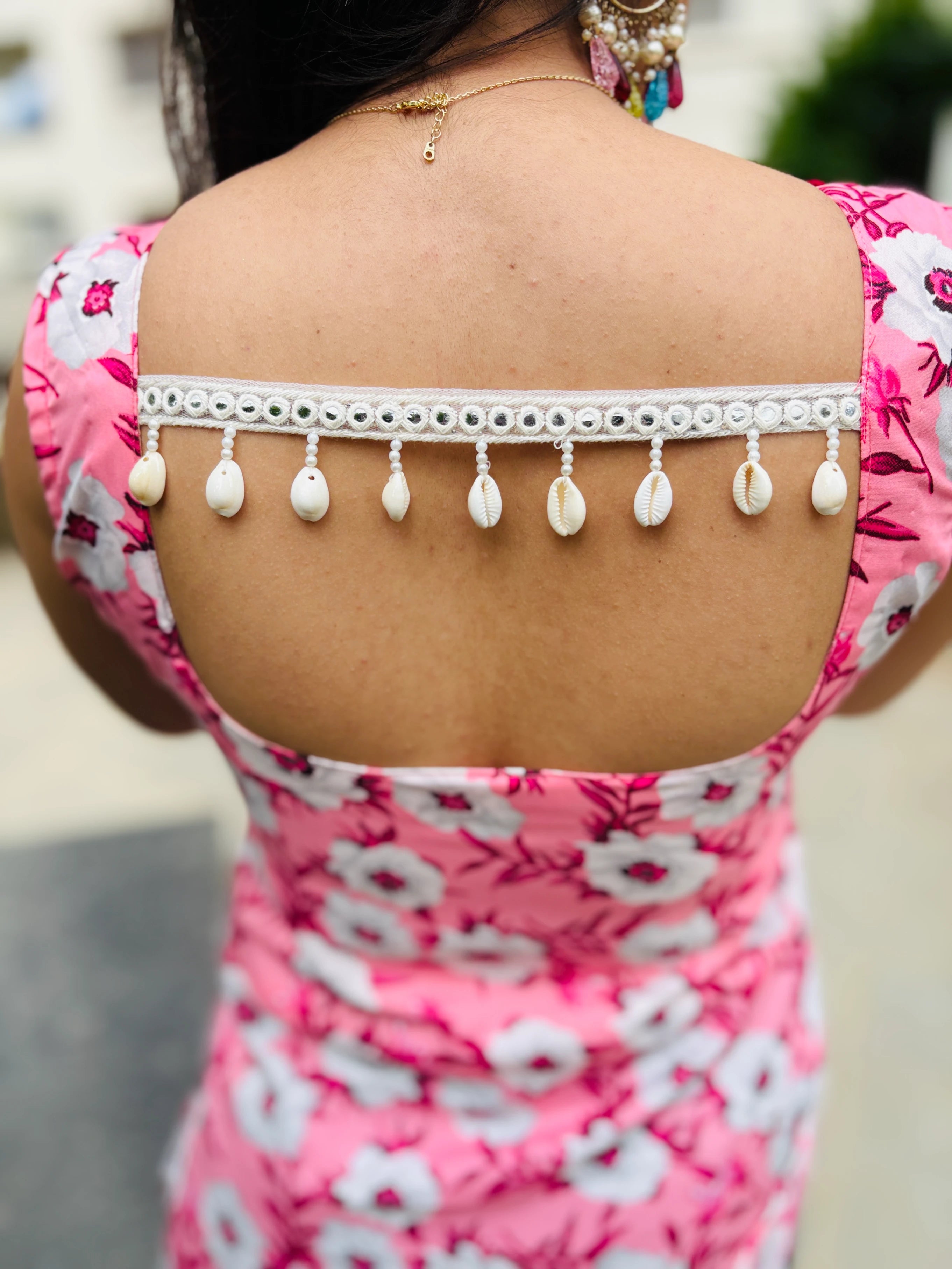 Elegant Pink Floral Long Kurti with White Blossoms