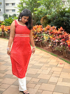 Coral Red Blossom Straight Kurti