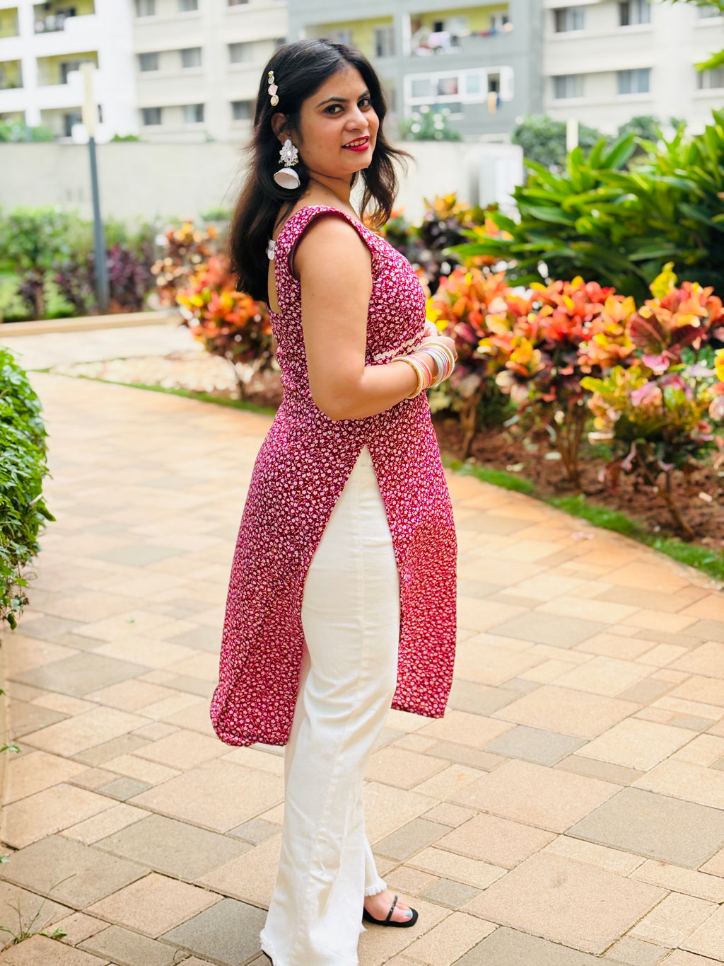 Maroon Blossom Straight Kurti