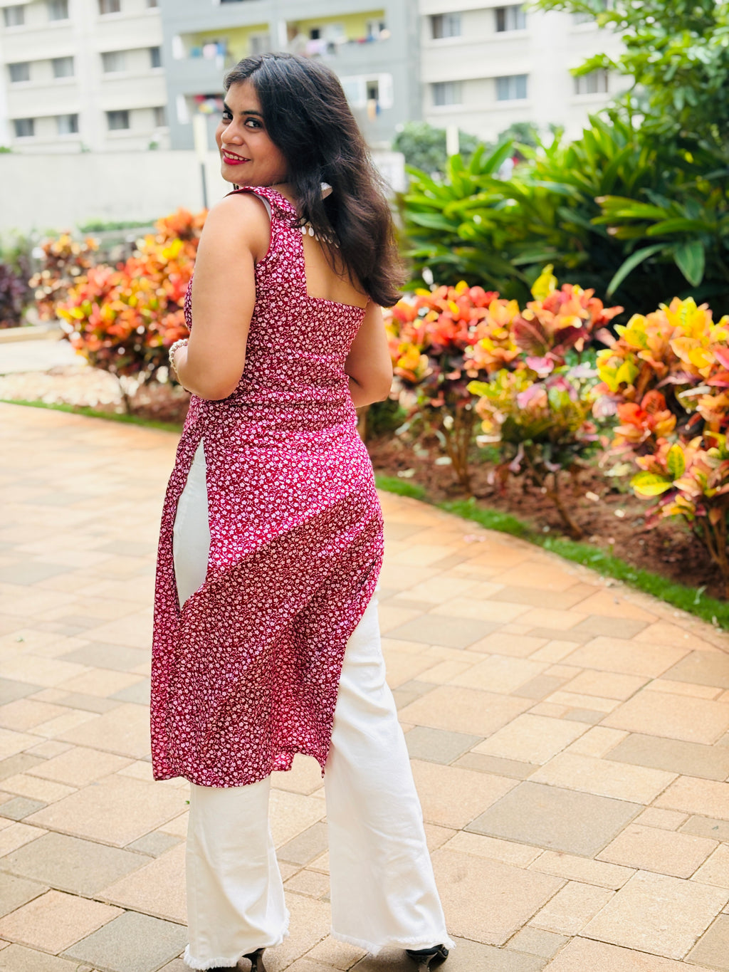 Maroon Blossom Straight Kurti