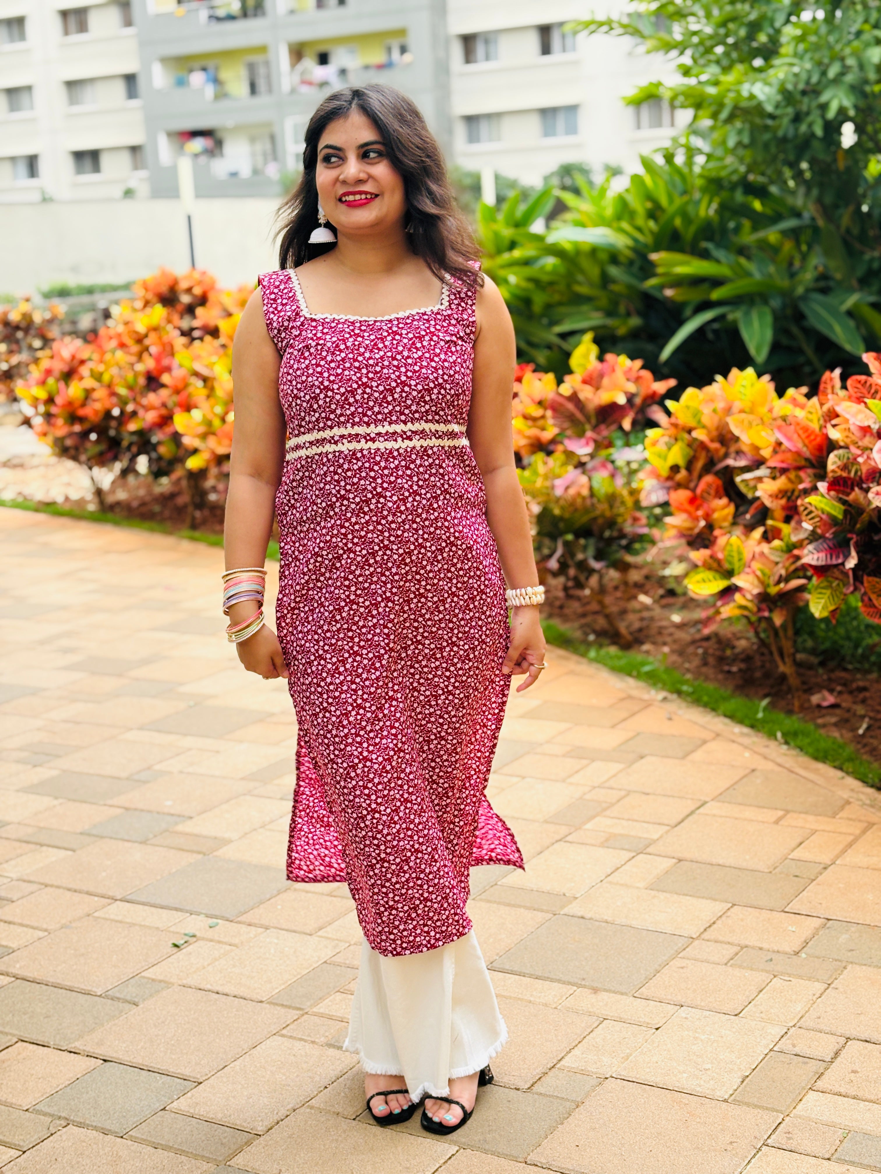 Maroon Blossom Straight Kurti