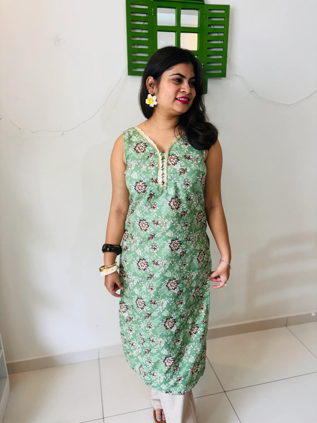 Mint Bloom Lace Kurti