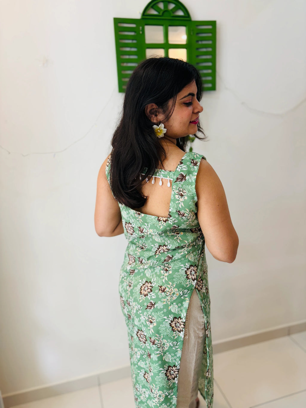 Mint Bloom Lace Kurti