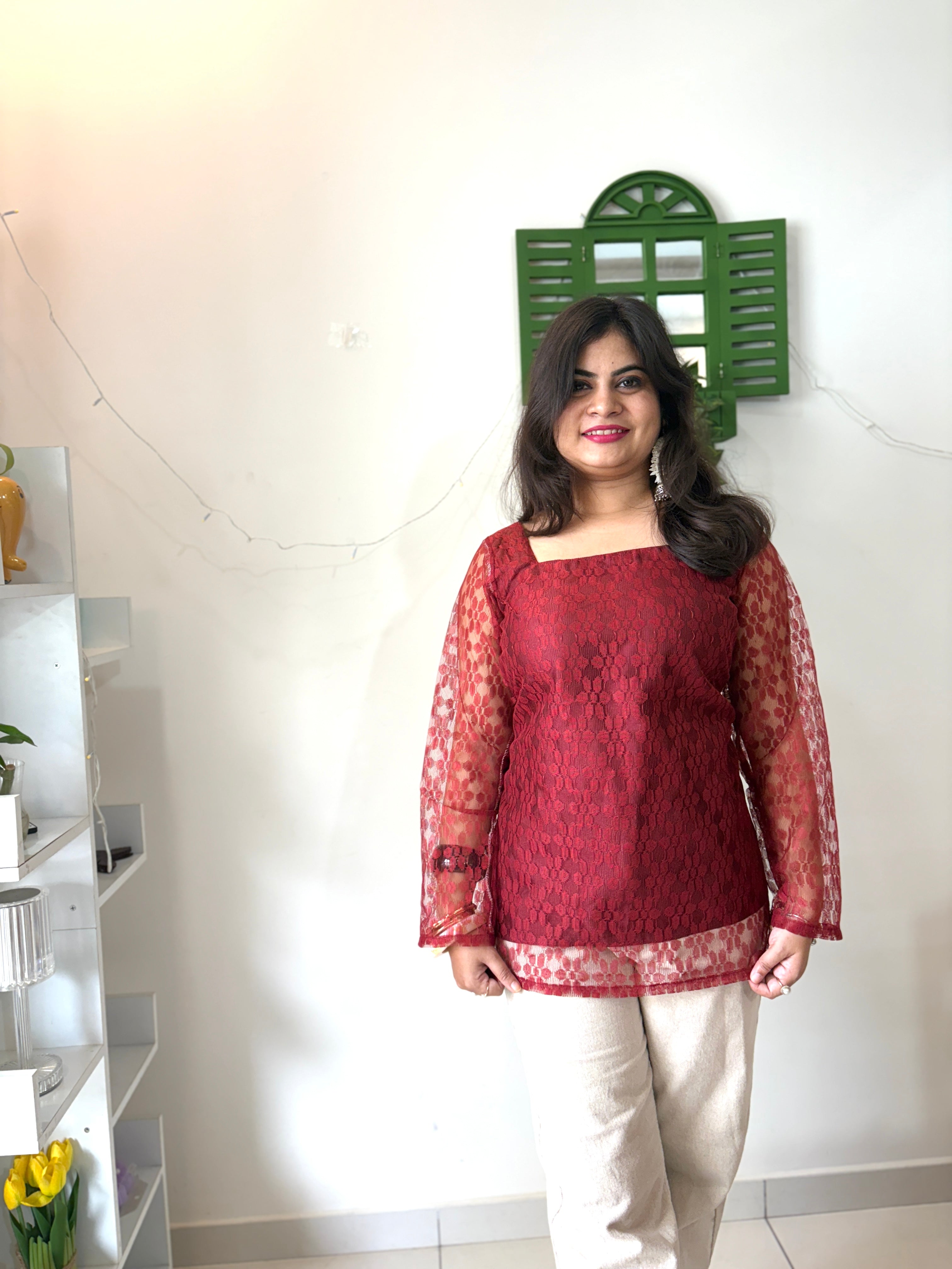 Wine Red Lace Kurti