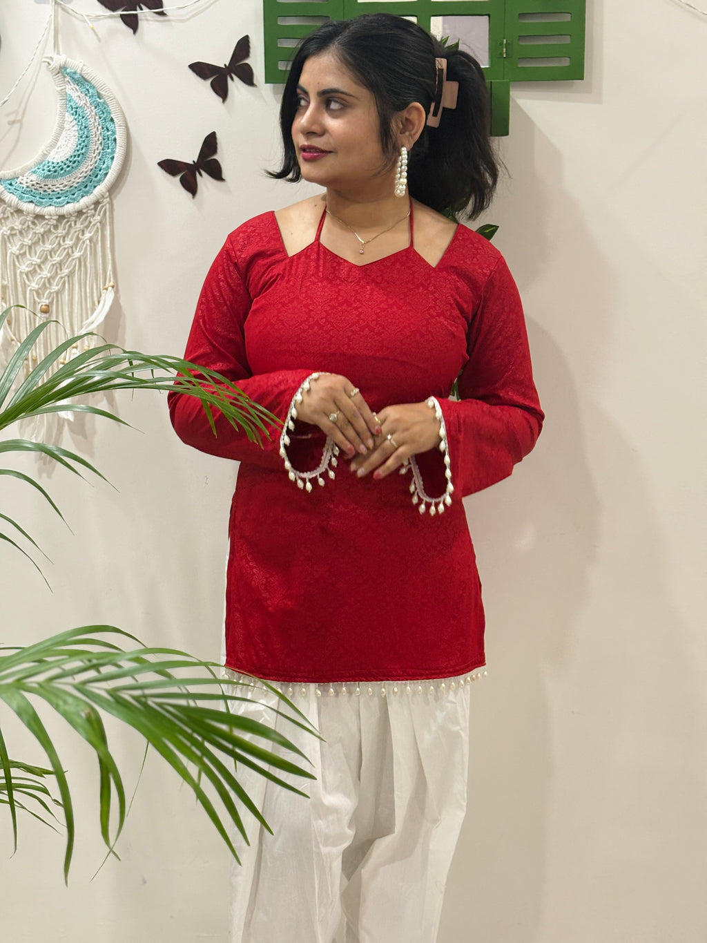 Noor Tie-Up Pearl Corset Kurti