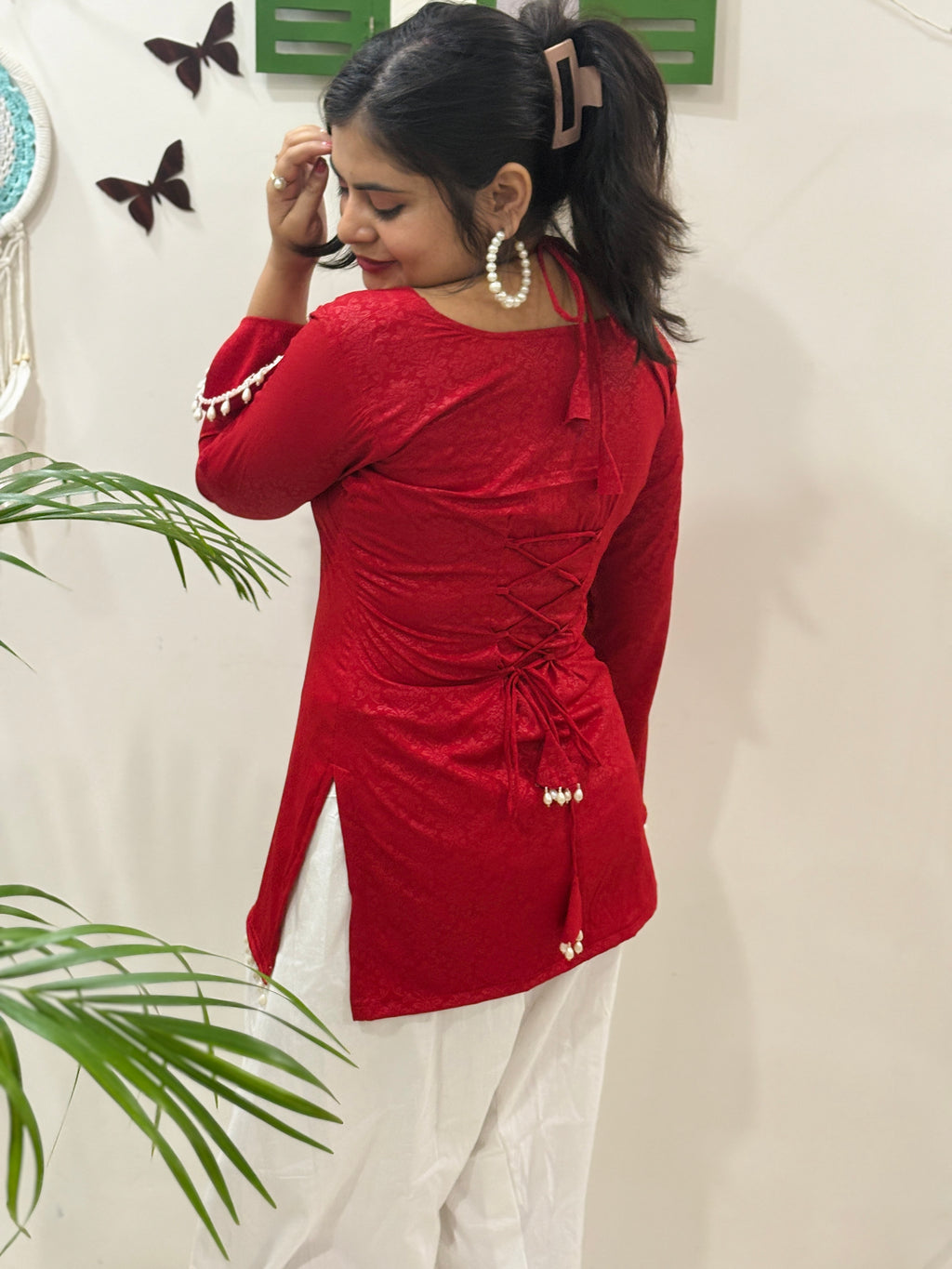 Noor Tie-Up Pearl Corset Kurti