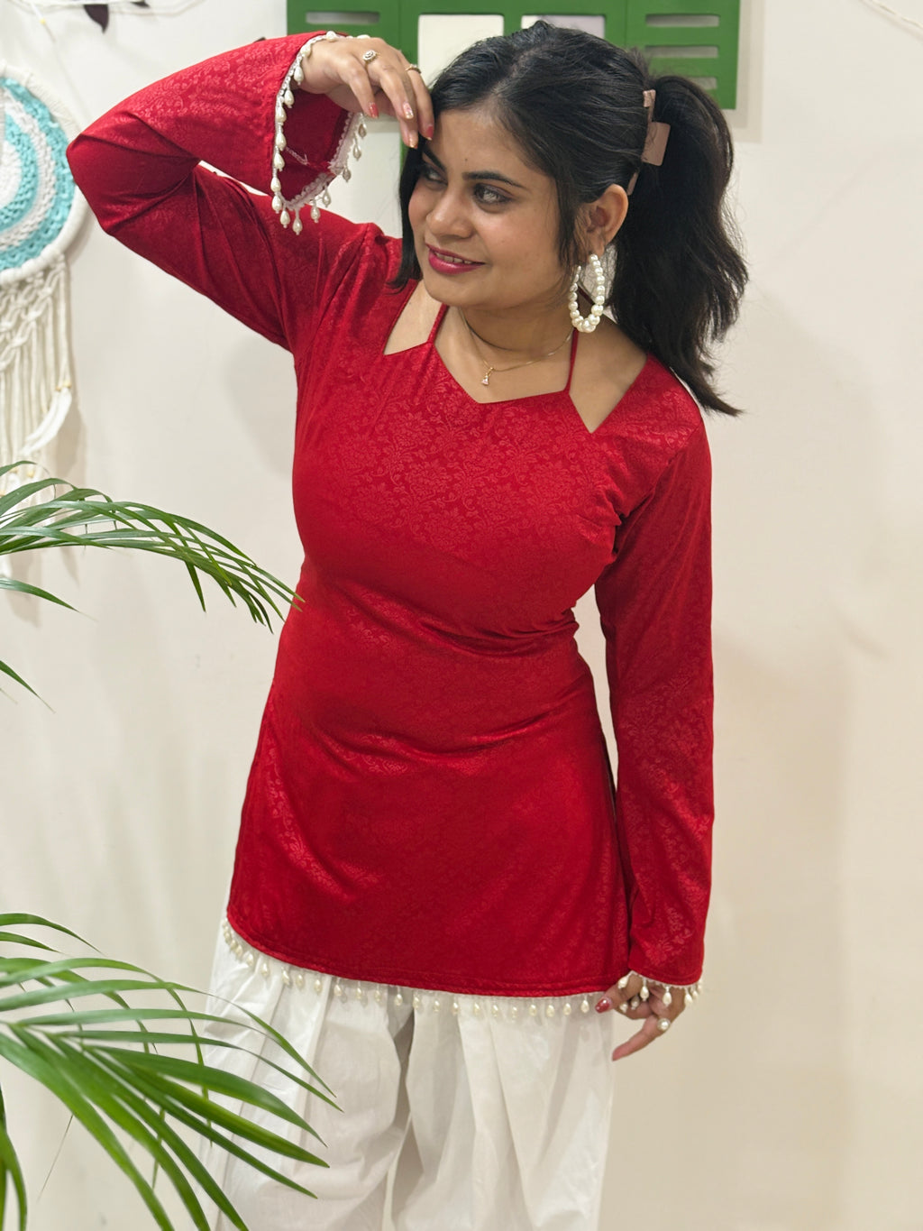 Noor Tie-Up Pearl Corset Kurti