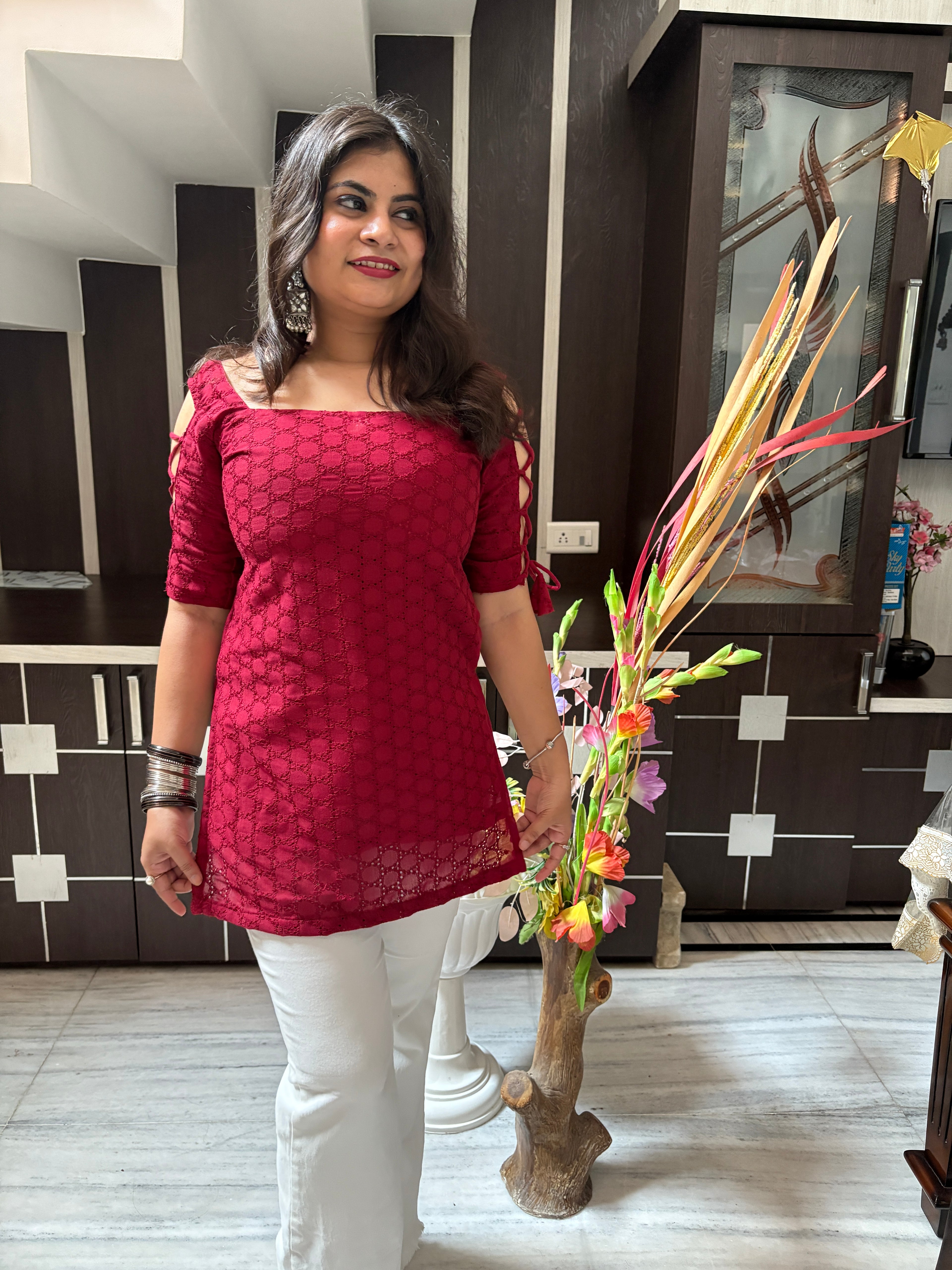 Hot Red Dori Sleeve Kurti