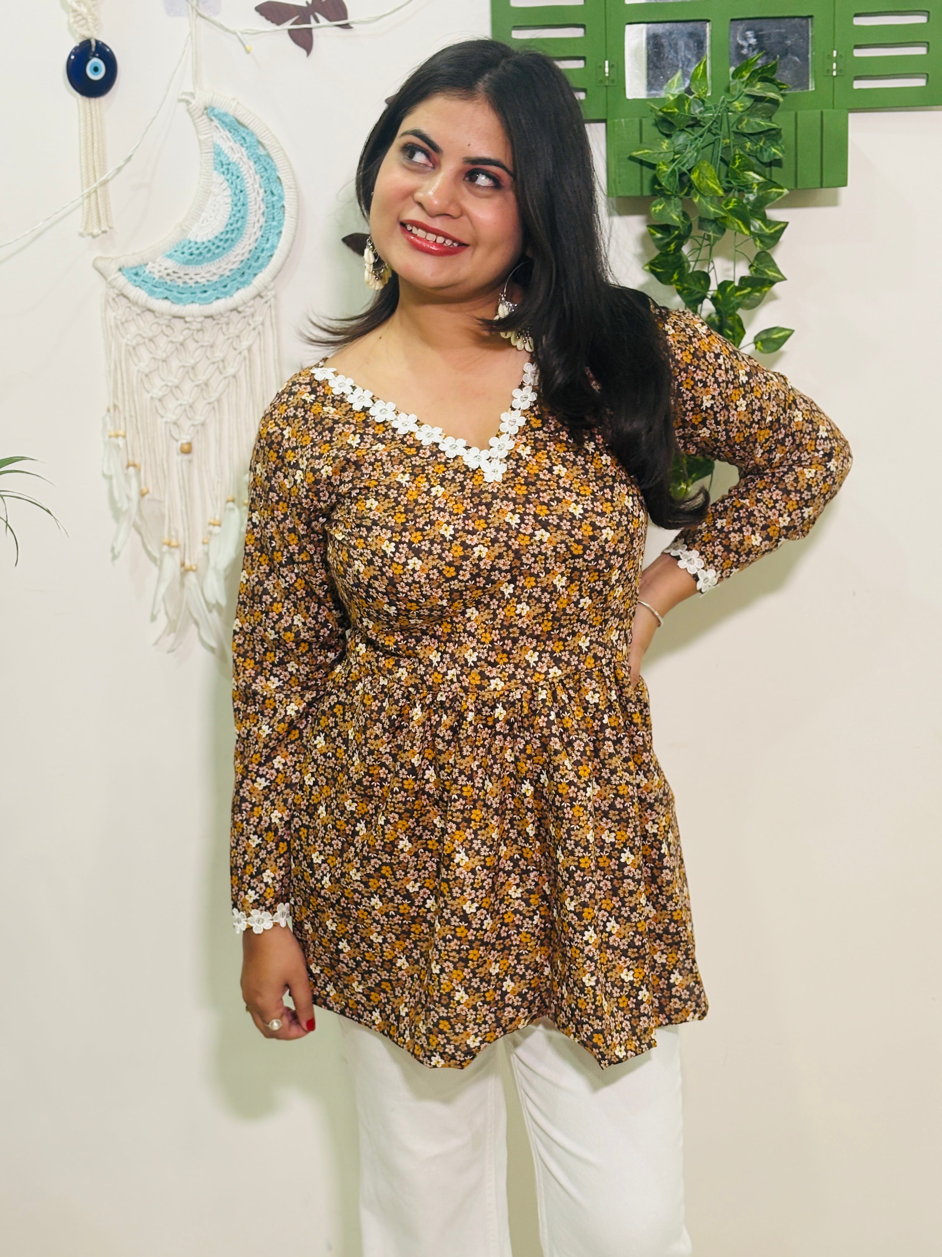 Meher Corset Kurti – Mustard Floral