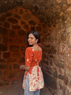 Rust Bloom Corset Tie-Up Kurti