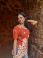 Rust Bloom Corset Tie-Up Kurti