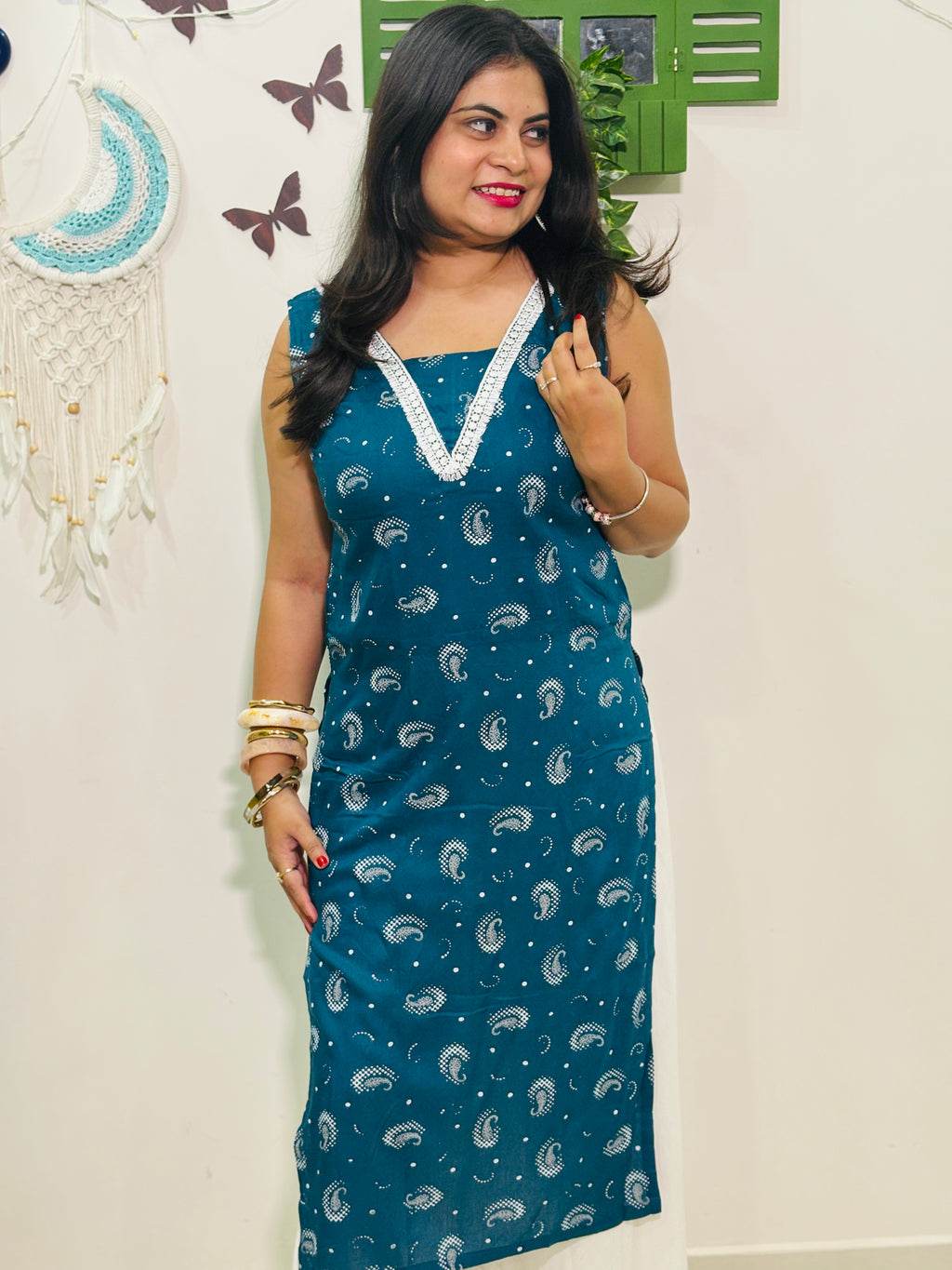 Suhani Shell Lace Kurti - Teal Blue