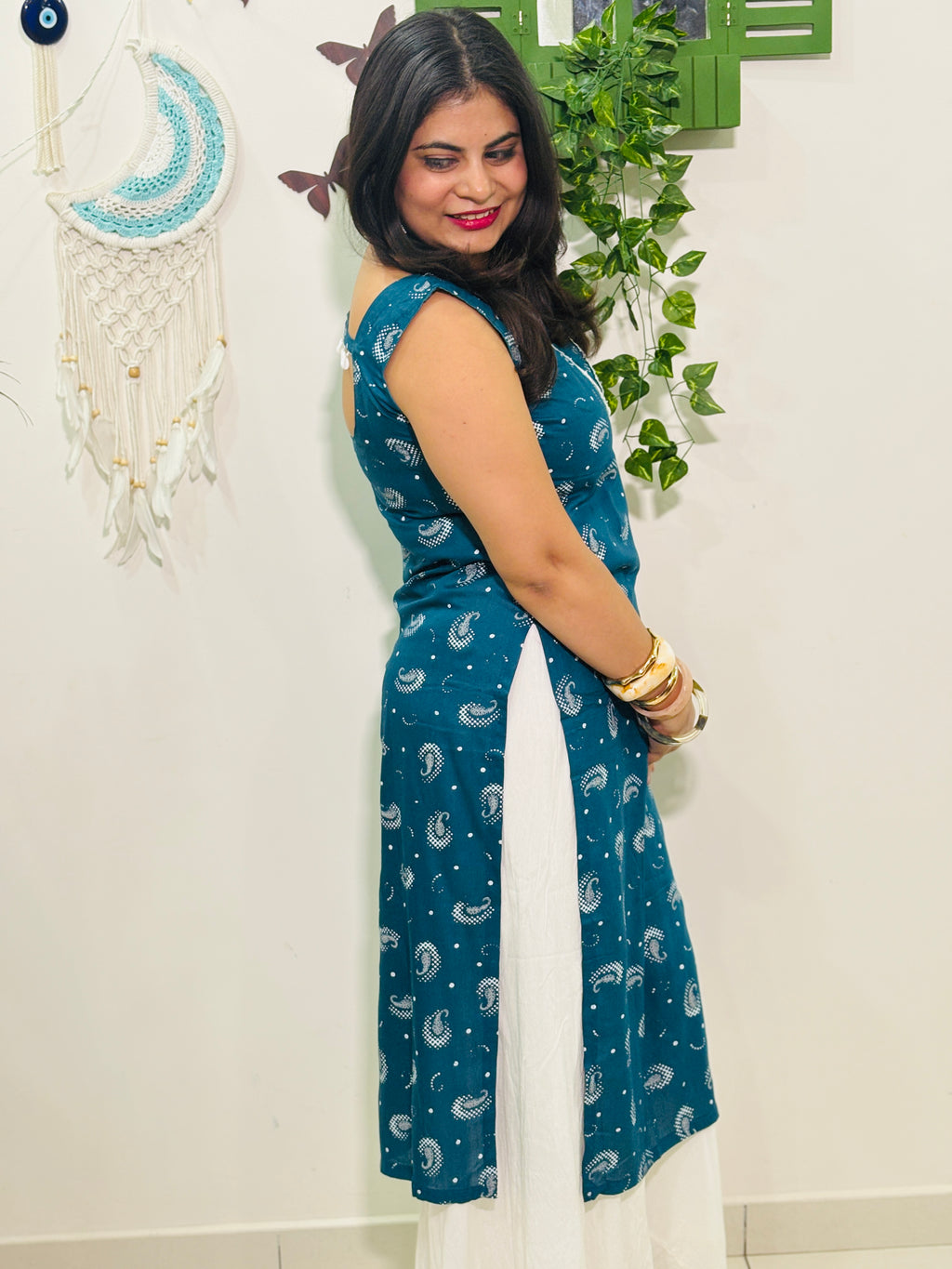 Suhani Shell Lace Kurti - Teal Blue