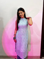 Lily Blue Petal Halter Neck Kurti