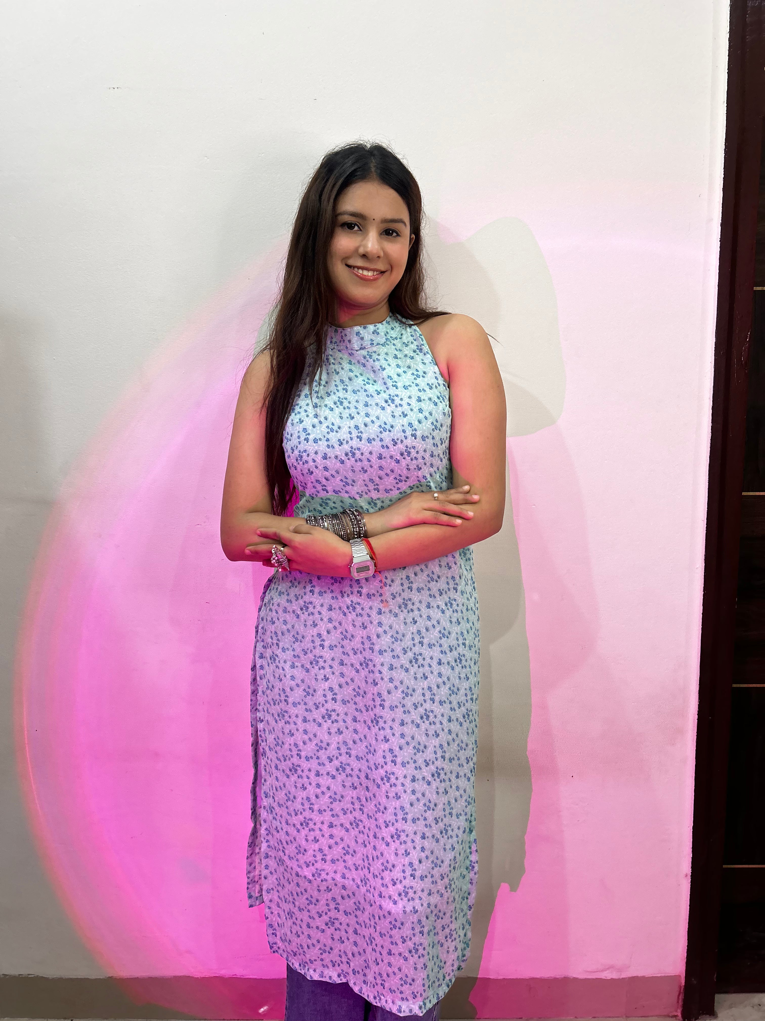 Lily Blue Petal Halter Neck Kurti