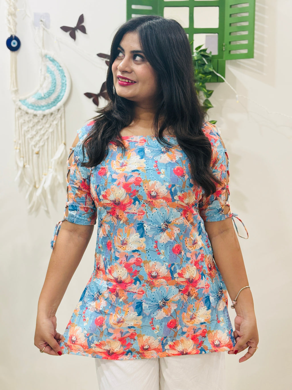 Blue Blush Dori Sleeve Kurti 🌸✨