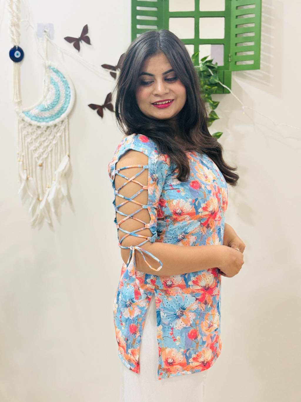 Blue Blush Dori Sleeve Kurti 🌸✨