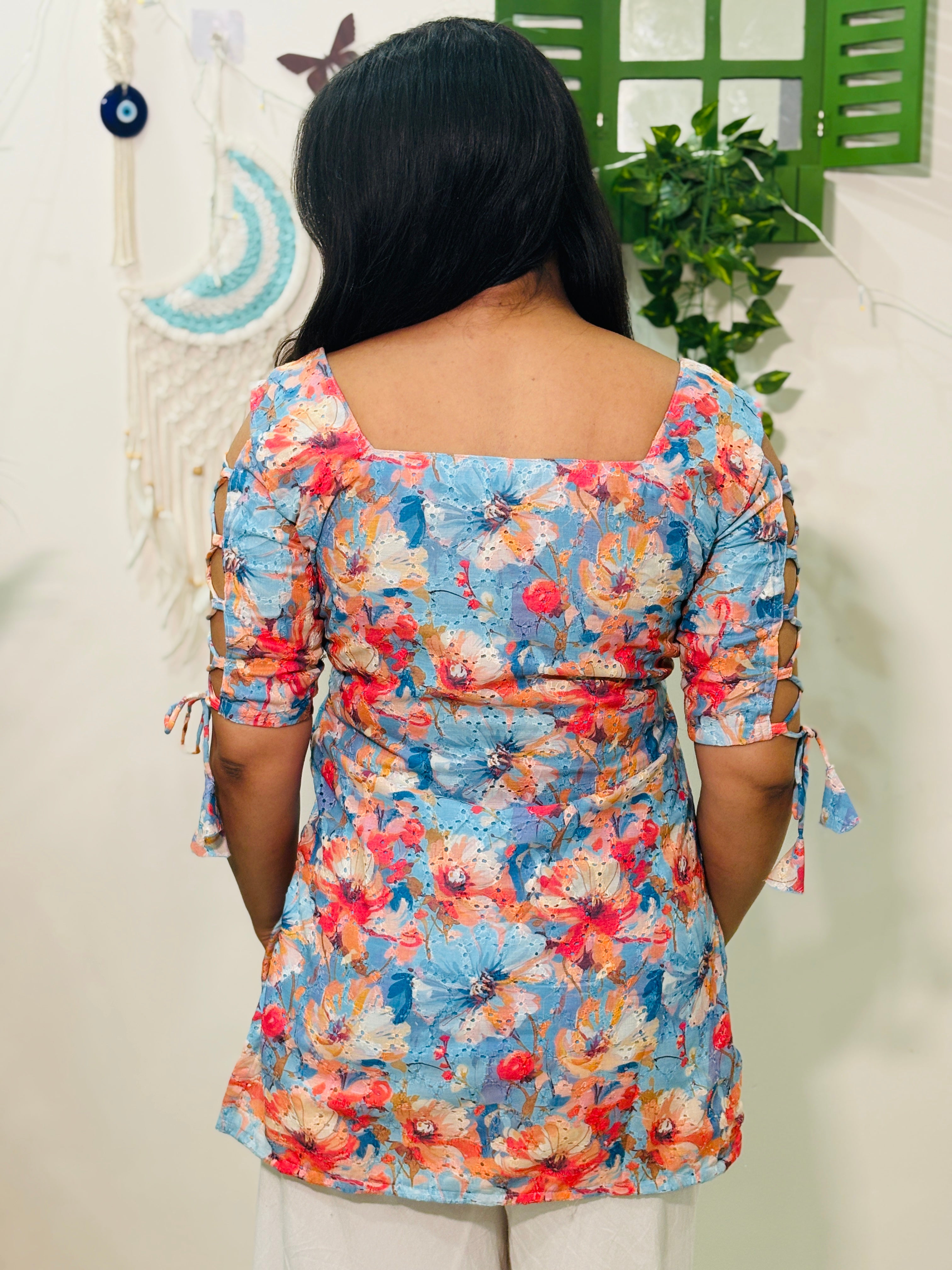 Blue Blush Dori Sleeve Kurti 🌸✨