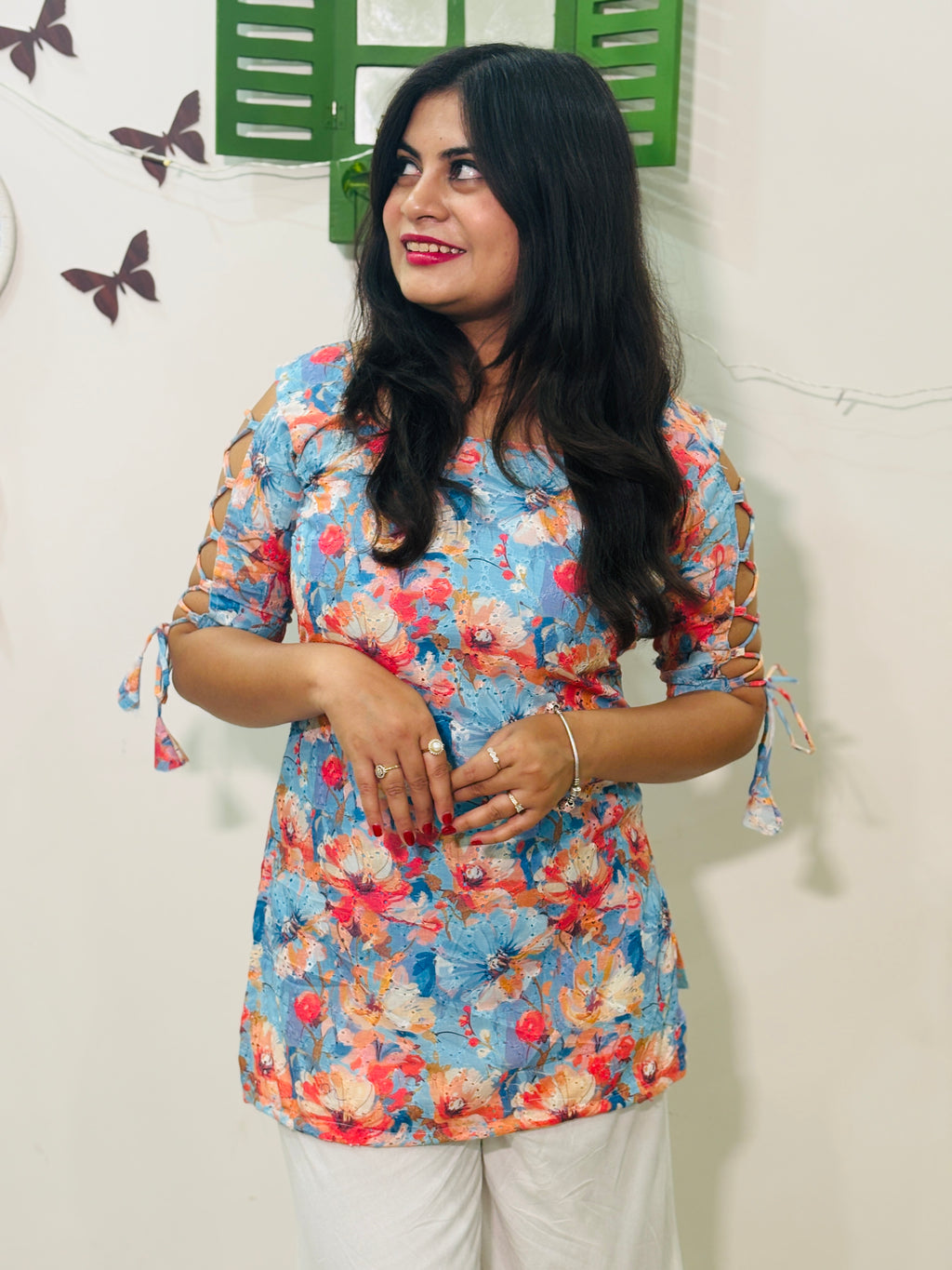 Blue Blush Dori Sleeve Kurti 🌸✨