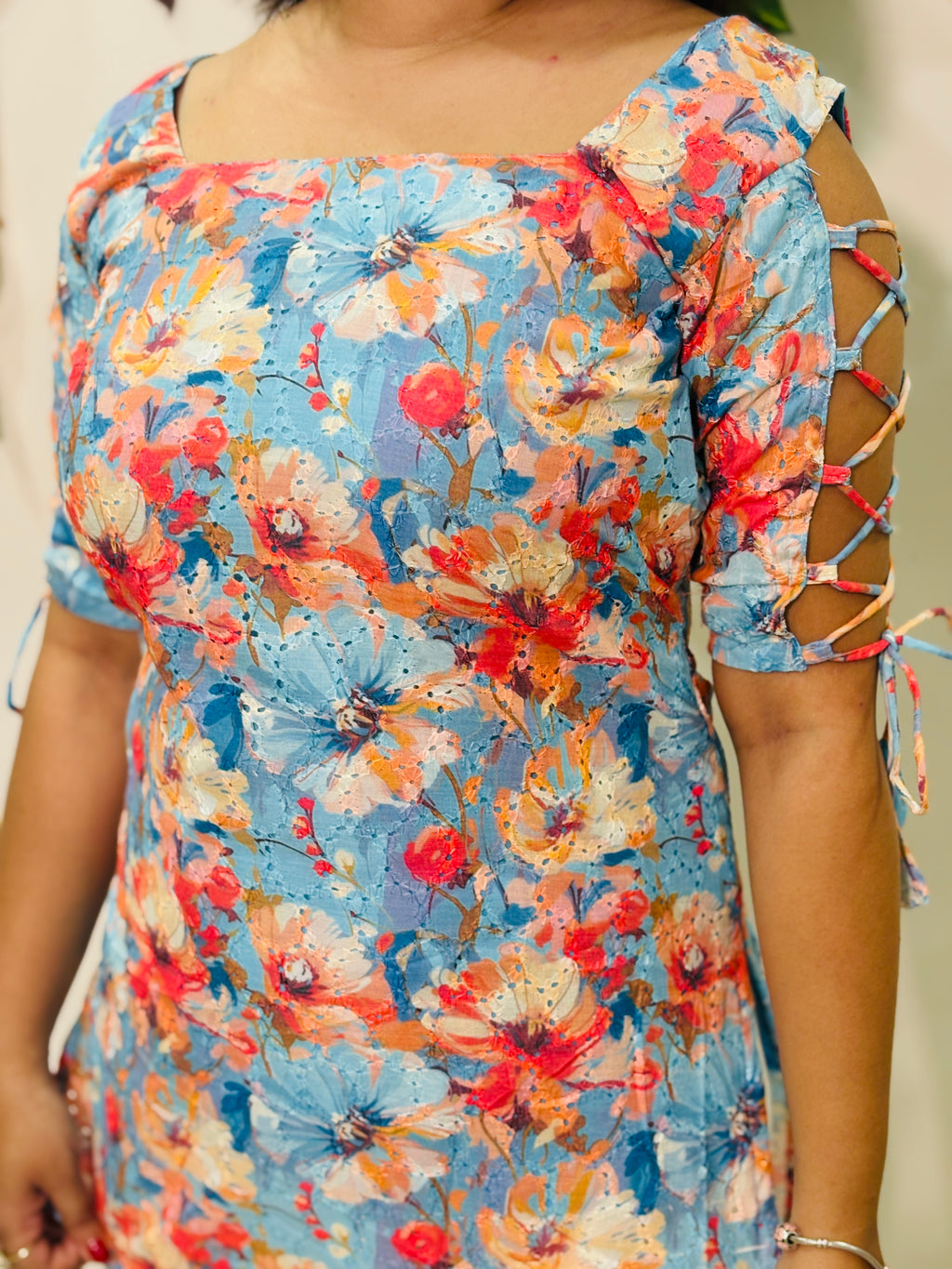Blue Blush Dori Sleeve Kurti 🌸✨