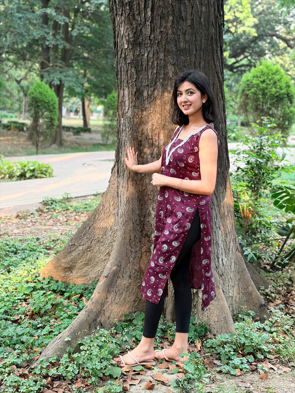 Suhani Shell Lace Kurti - Wine Maroon