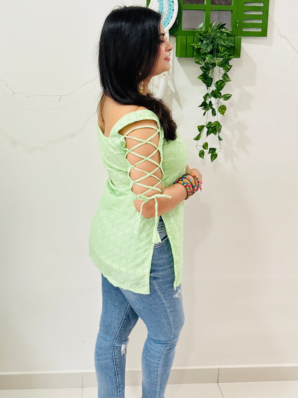 Pistachio Dori Sleeve Kurti