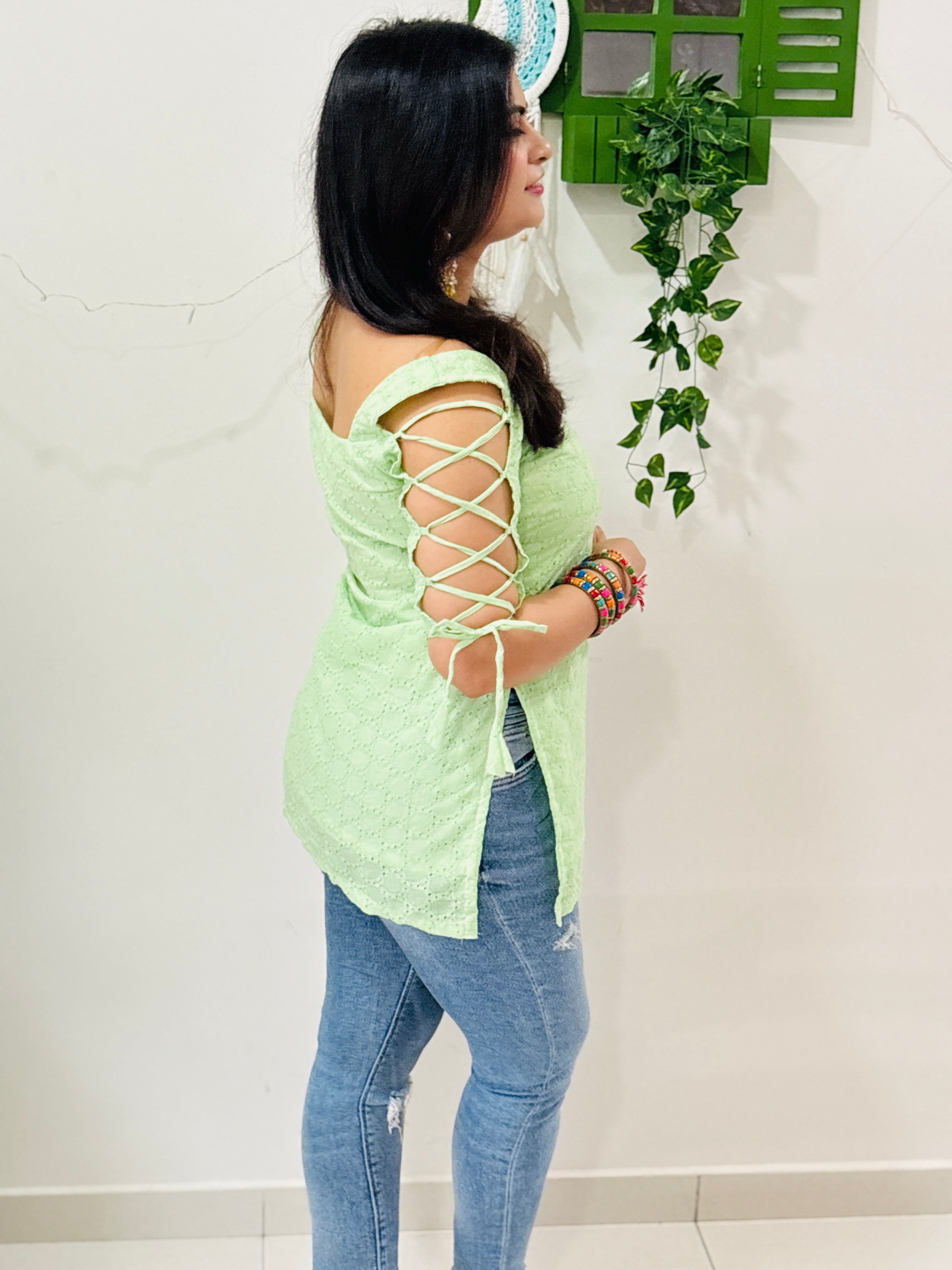 Pistachio Dori Sleeve Kurti