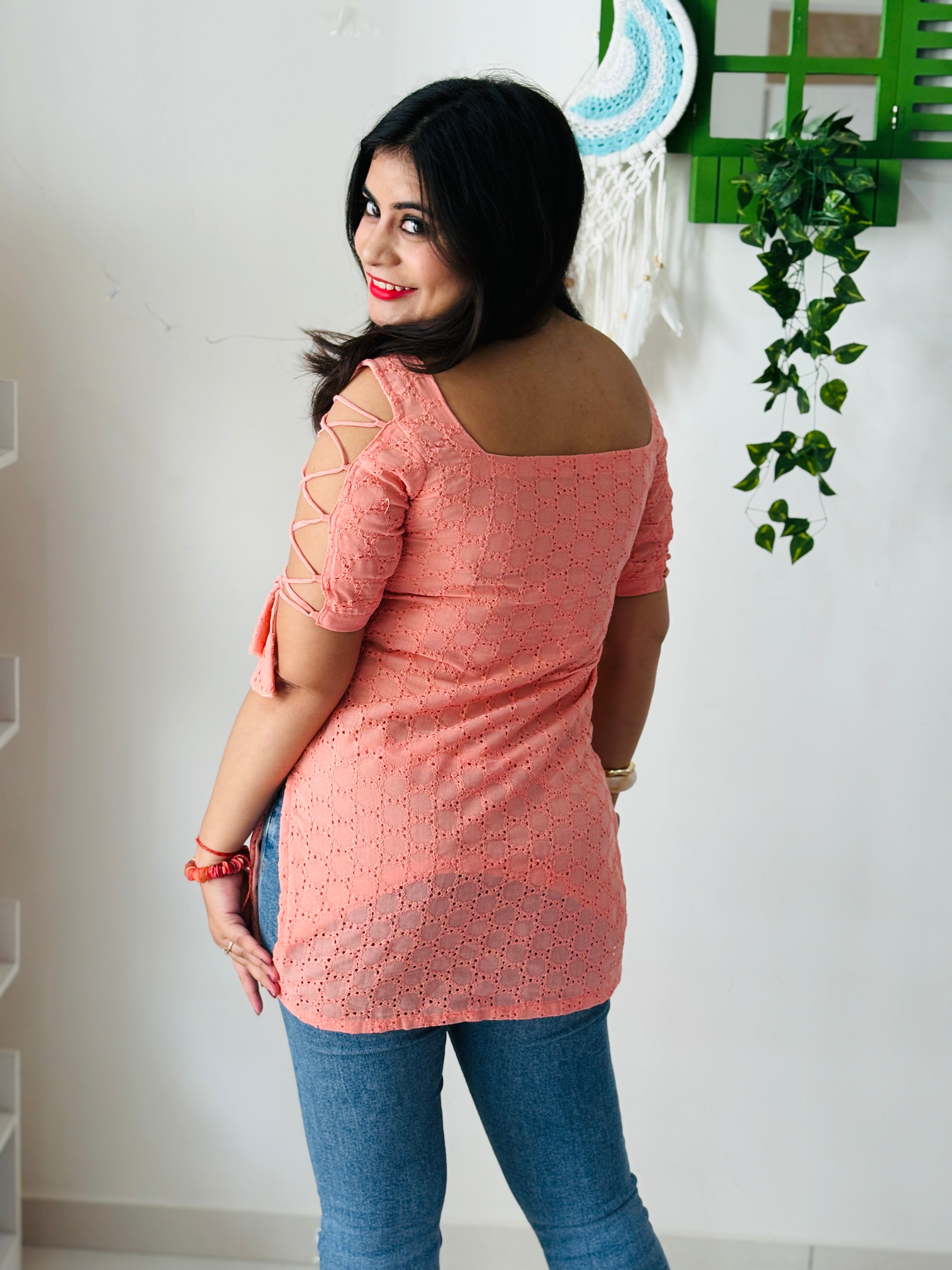 Peach Dori Sleeve Kurti