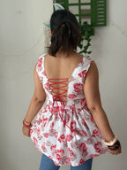 Floral Corset Back Kurti(White & Red)