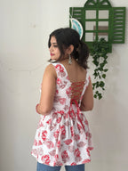 Floral Corset Back Kurti(White & Red)