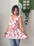 Floral Corset Back Kurti(White & Red)