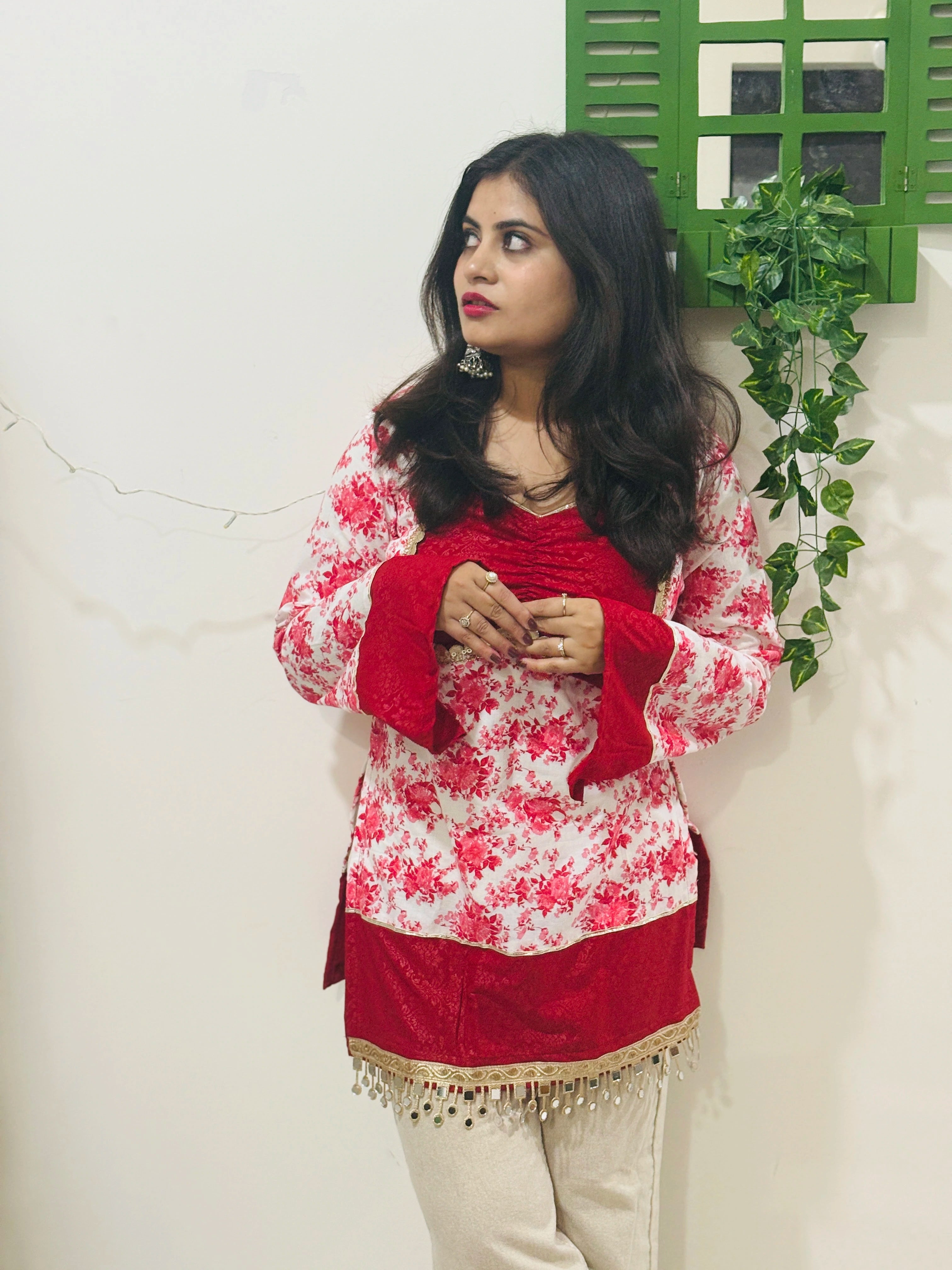 Floral Bell Sleeves Kurti