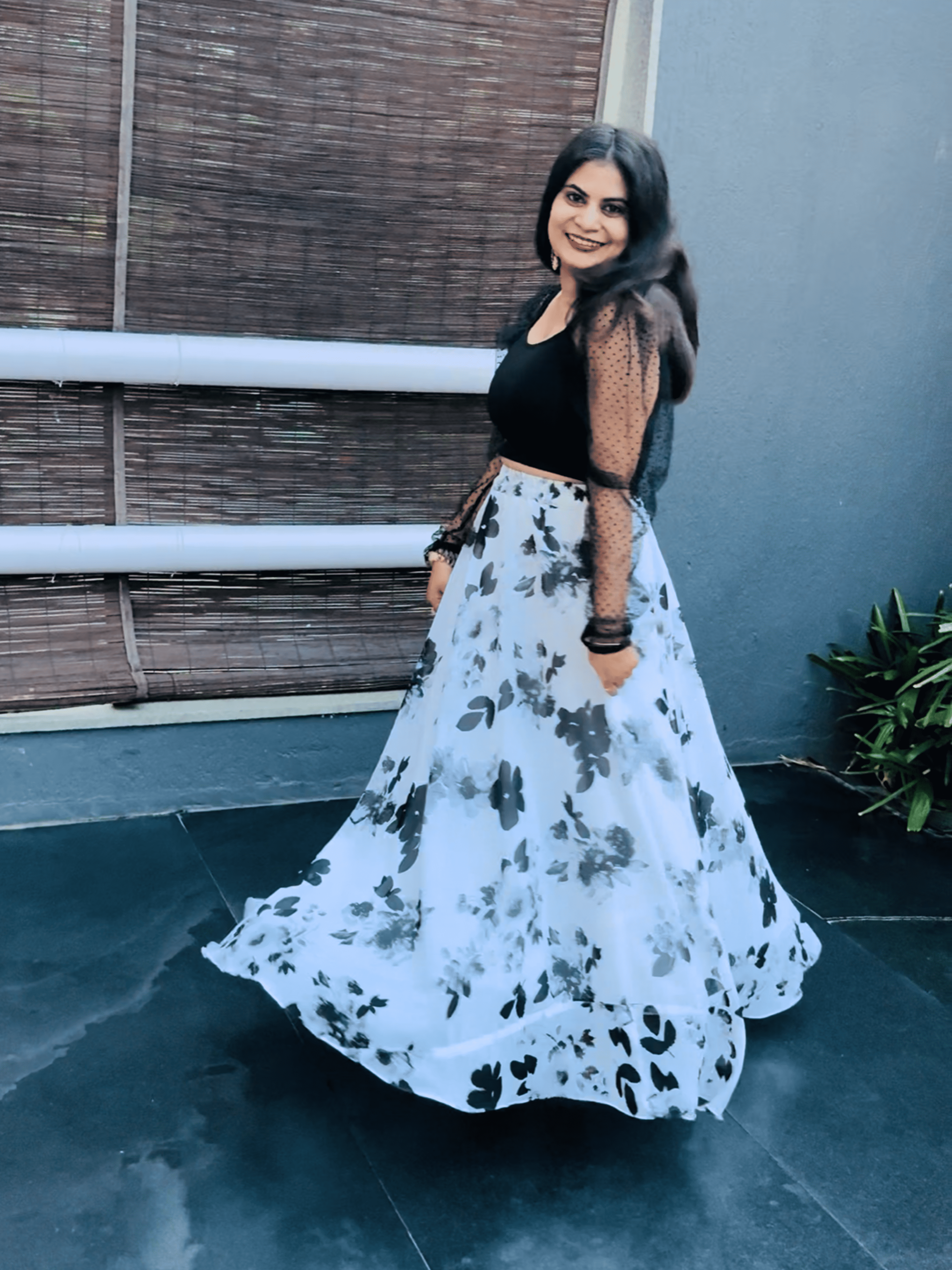 Floral B&W Georgette Skirt