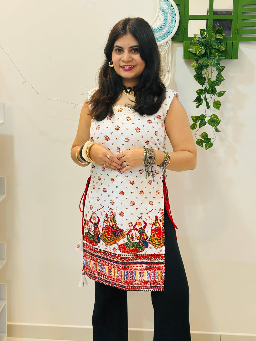 Nritya Dori Cotton Kurti(White & Red)