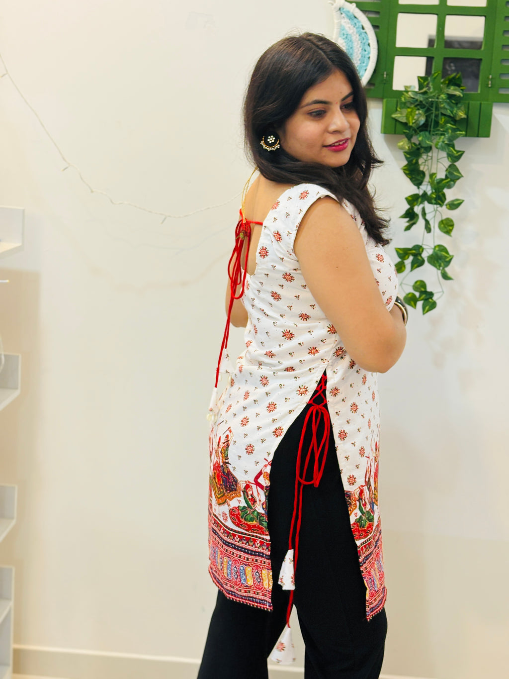 Nritya Dori Cotton Kurti(White & Red)