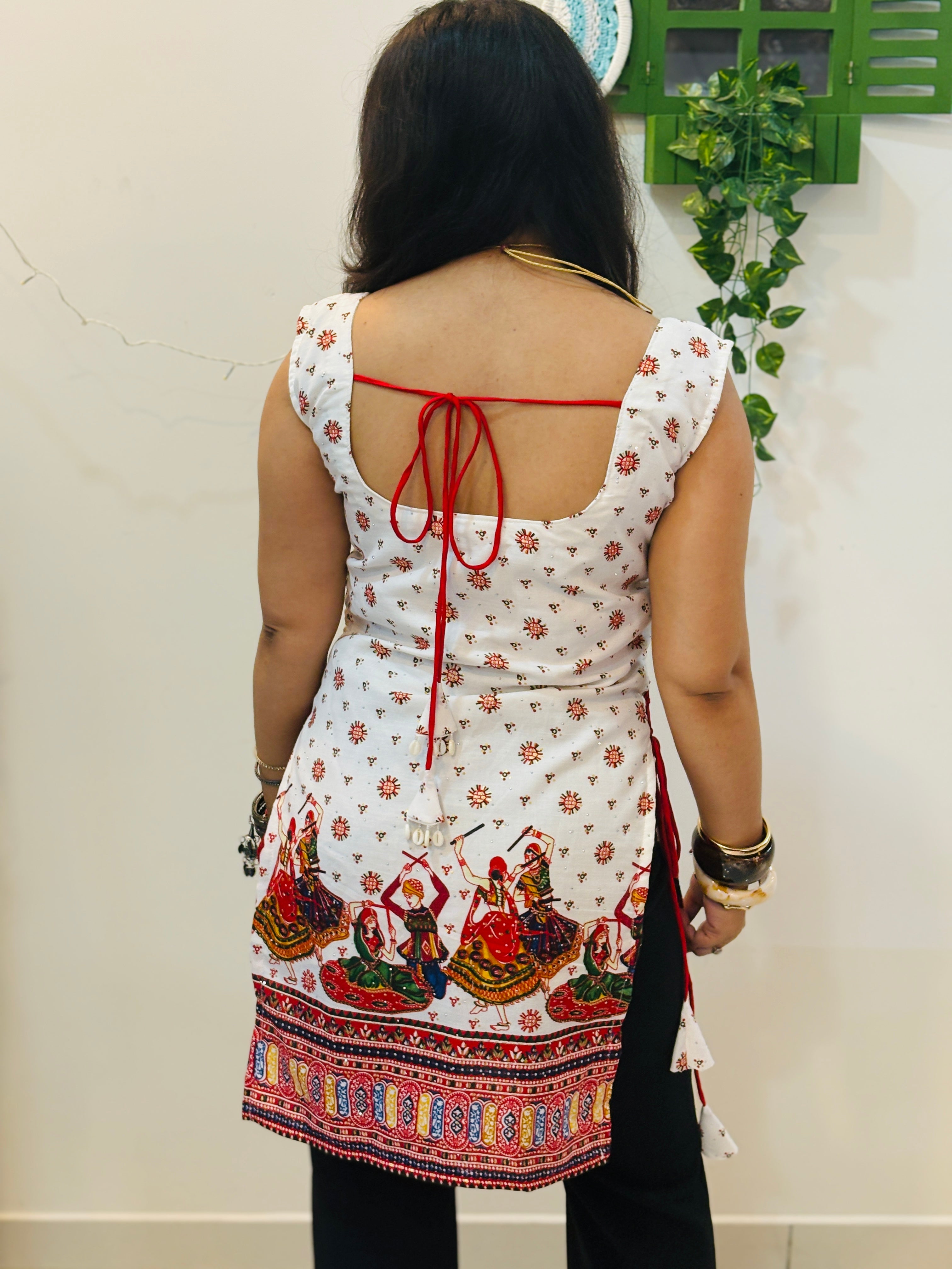 Nritya Dori Cotton Kurti(White & Red)