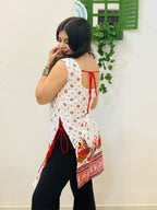 Nritya Dori Cotton Kurti(White & Red)