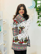 Nritya Pearl Cotton Kurti (White & Green)