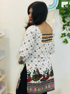 Nritya Pearl Cotton Kurti (White & Green)